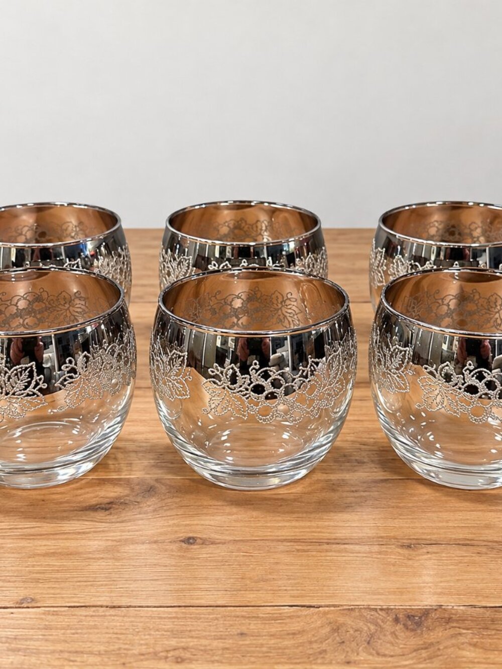 Vtg Libbey Silver Fade Grapevine Roly Poly Dorothy Thorpe Style Glasses Set Of 6